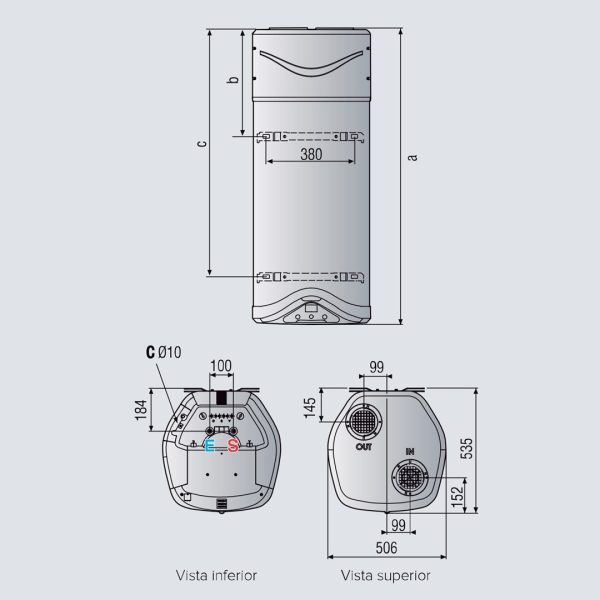 Esquema interno del aerotermo Ariston Nuos EVO A+ 110