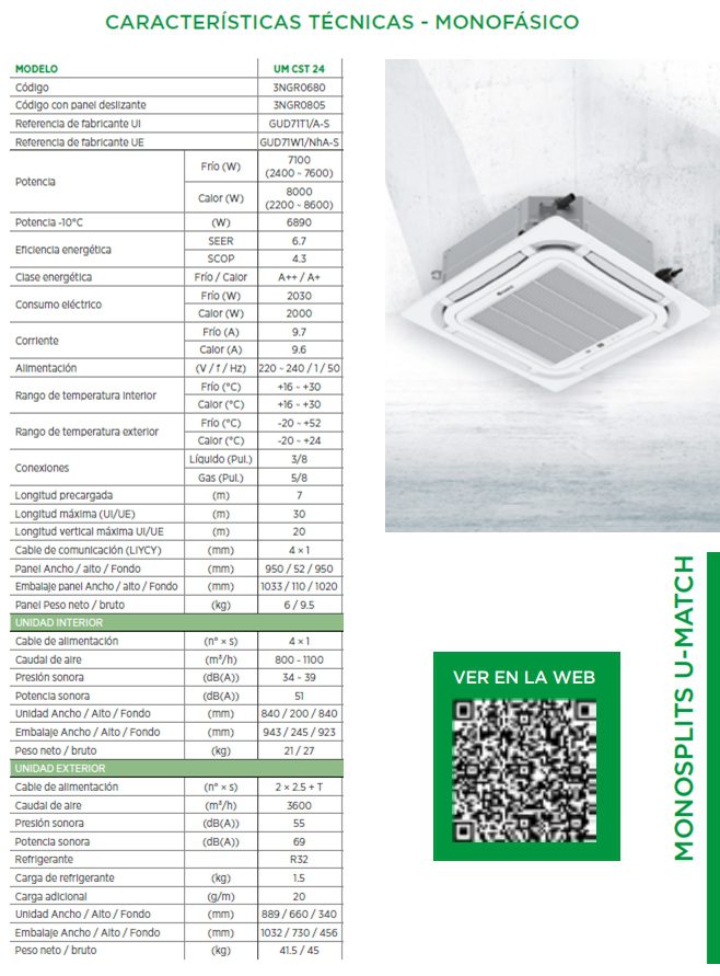 Ficha técnica del aire acondicionado Gree UM CST 24